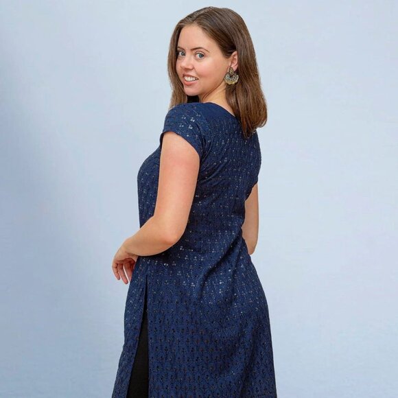 Dark Blue Kurta with Mirror Work Accent | Muvvas Boutique - Picture 3 of 3